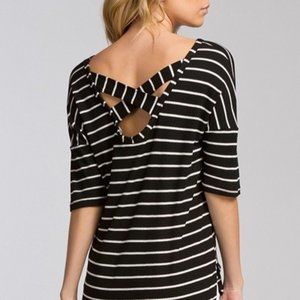 Cherish Black White Stripe Stretch Blouse Top